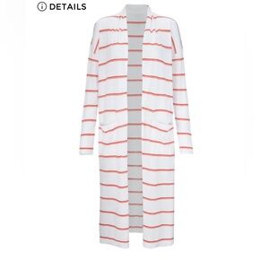 CAbi Stroll White and Coral Striped Cardigan